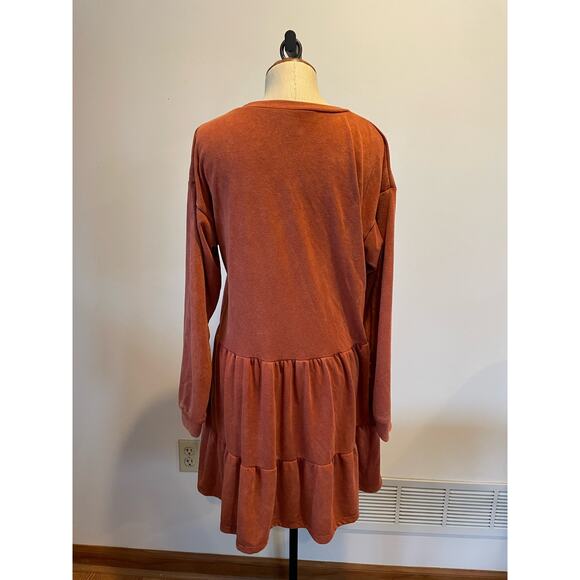 Wild Fable womens rust color sweatshirt tiered dress knee length size M - Picture 3 of 9